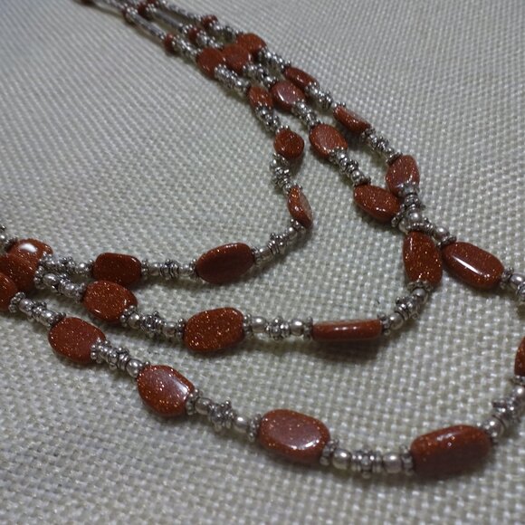 Beautiful GOLD SUNSTONE 3 Strand Handmade Sterling Necklace (22 inches) #3C - Picture 1 of 4